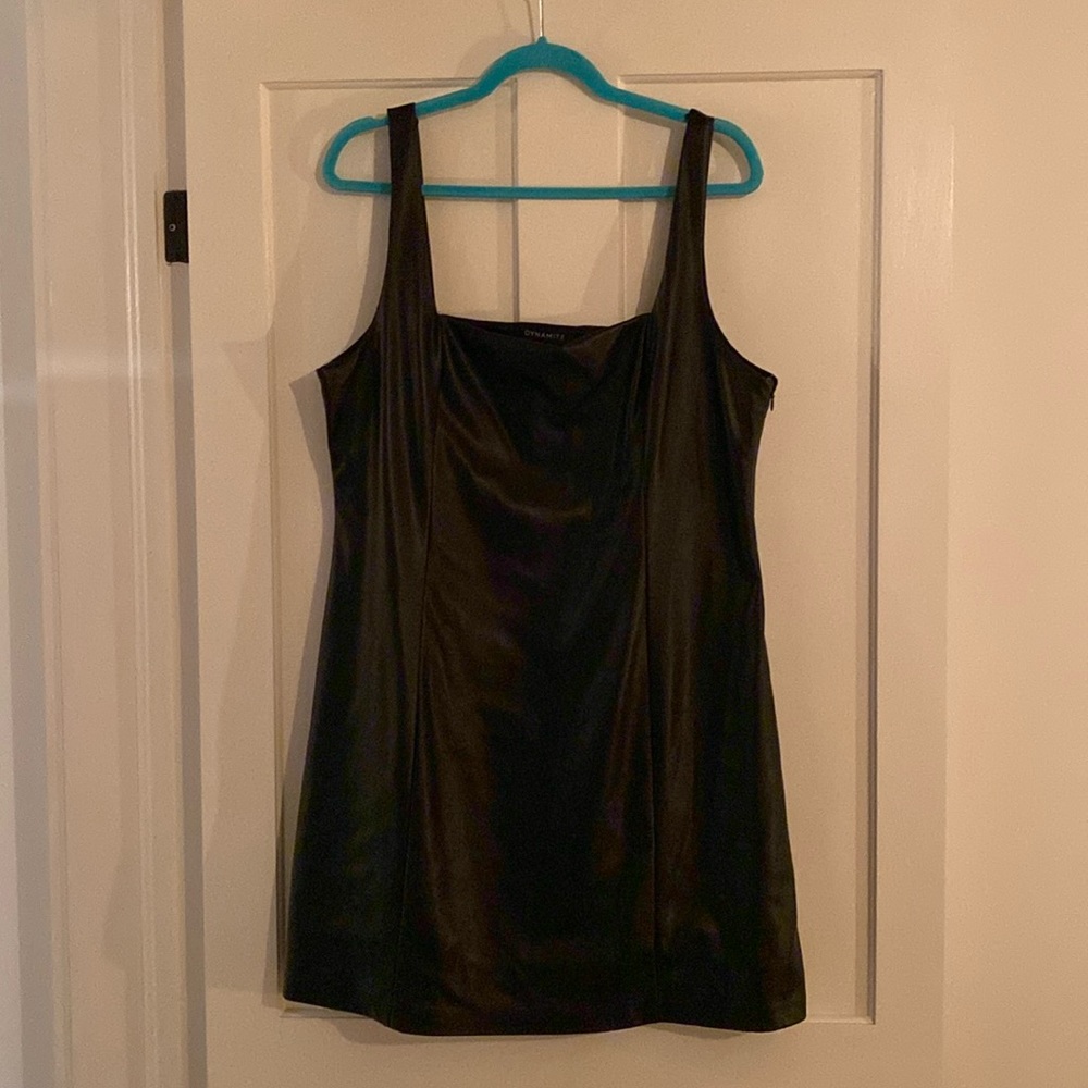 Faux leather mod style pinafore dress